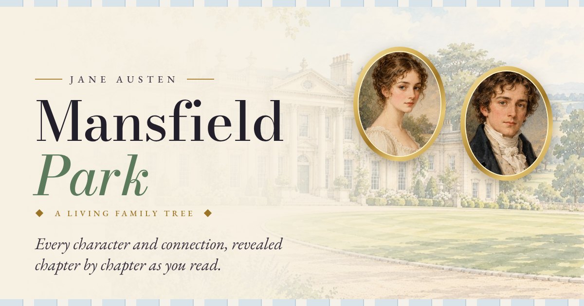 Mansfield Park with portraits of Fanny Price and Edmund Bertram